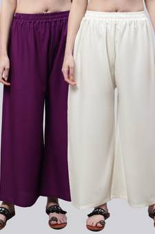 Pack of 2 Women Flared Rayon Palazzo