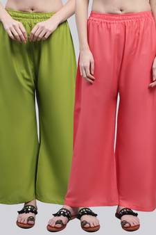 Pack of 2 Women Flared Rayon Palazzo