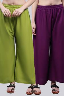 Pack of 2 Women Flared Rayon Palazzo