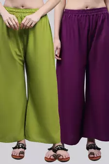 Pack of 2 Women Flared Rayon Palazzo