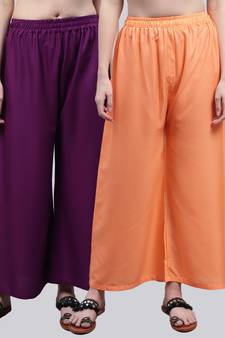 Pack of 2 Women Flared Rayon Palazzo