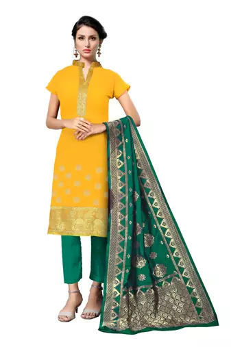 Yellow woven banarasi silk salwar
