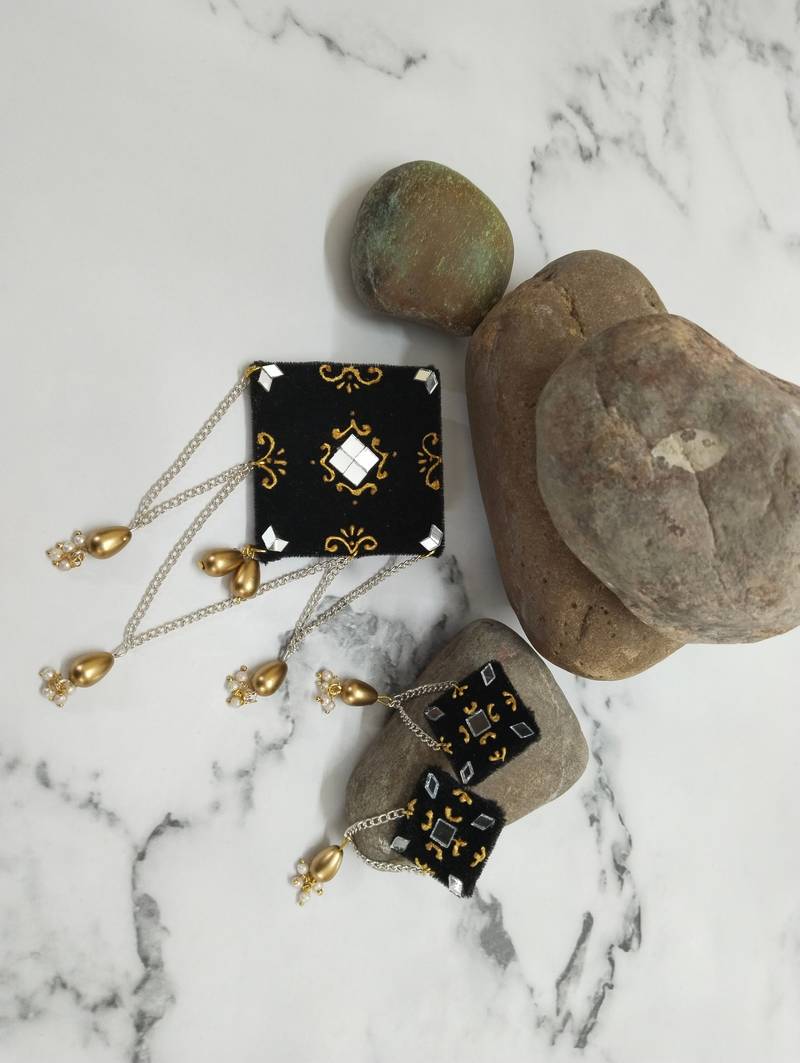 SHADES Mirror Velvet black brooch and earings