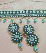 SHADES Chikankari Grey choker and earings with blue pearls