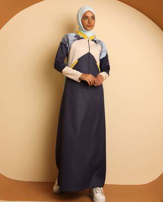 Length 54 | Navy Base Ball Collar Geometrical Print Jilbab | Silk Route  1