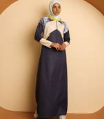 Length 56 | Navy Base Ball Collar Geometrical Print Jilbab | Silk Route 