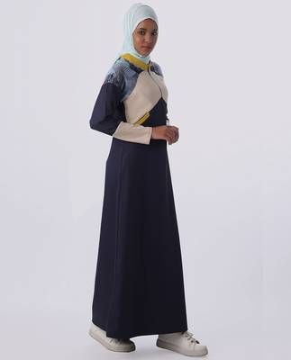 Length 56 | Navy Base Ball Collar Geometrical Print Jilbab | Silk Route  2