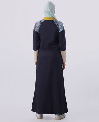 Length 56 | Navy Base Ball Collar Geometrical Print Jilbab | Silk Route  3