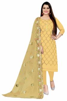 Light-yellow embroidered chanderi salwar