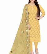 Light-yellow embroidered chanderi salwar