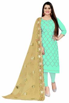Sea-green embroidered chanderi salwar