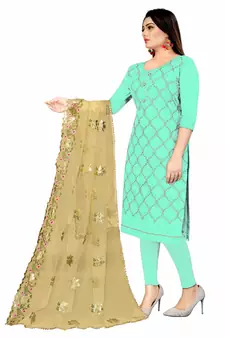 Sea-green embroidered chanderi salwar
