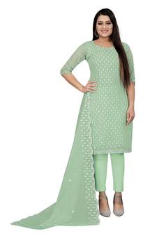 Sea-green embroidered chanderi salwar