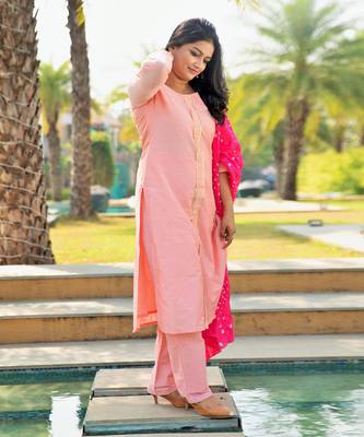 Baby Pink Silk Suit Set 3