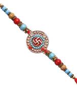 Red & Turquoise Beads SWASTIK Rakhi
