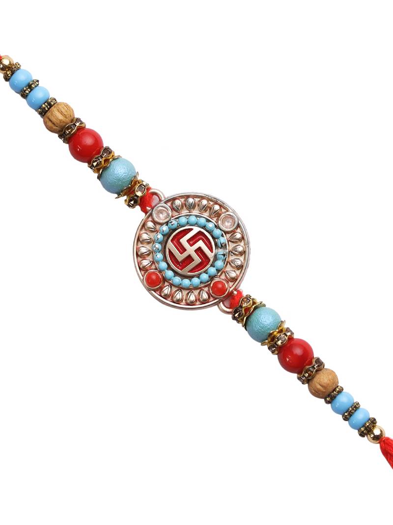 Red & Turquoise Beads SWASTIK Rakhi