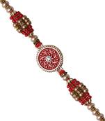 Traditional Meena Work Jewelled Rakhi with Golden Beads