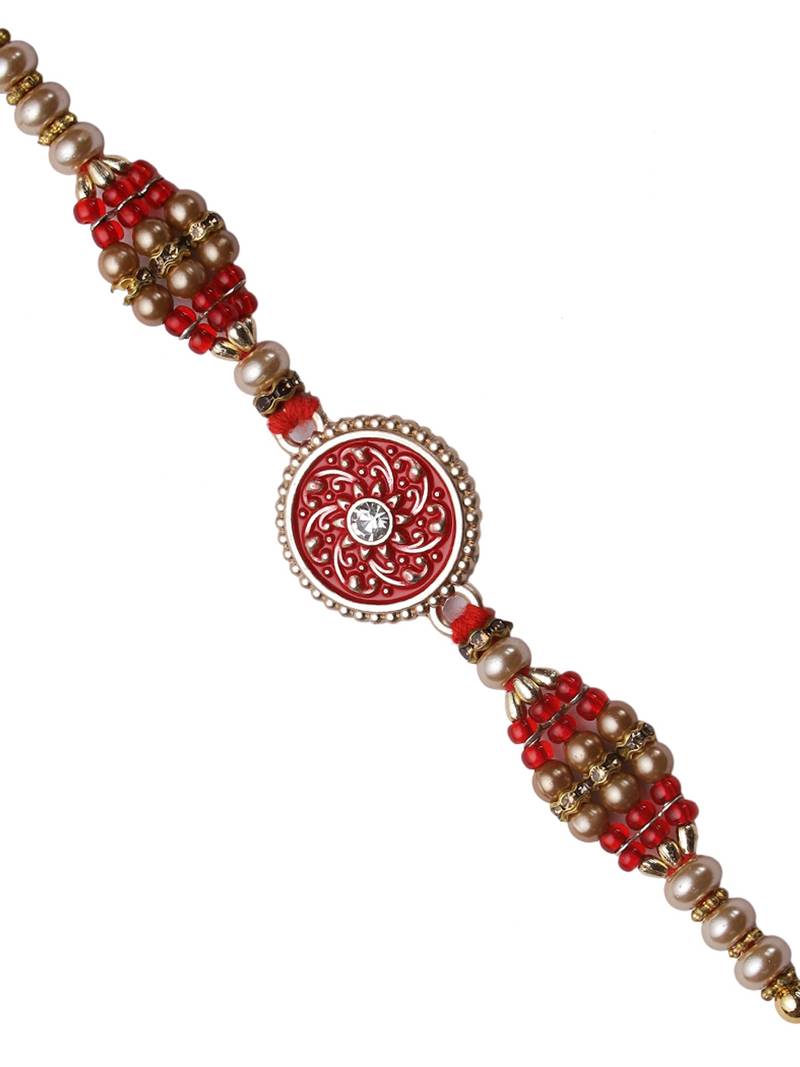 Traditional Meena Work Jewelled Rakhi with Golden Beads