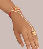 Kundan like stone Red Hathphool Rakhi