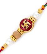 Aapno Rajasthan White Pearl & Golden Beads Swastik Motif Rakhi