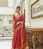Red Traditional Indian thread Weaving Patola Silk bland Saree With Boluse 