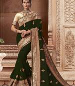 Trendmalls Dark Green Embroidered Satin Party Wear Saree With Blouse