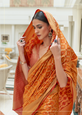 Orange Traditional Indian thread Weaving Patola Silk bland Saree With Boluse  3