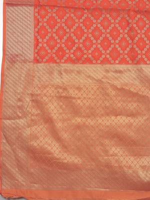 Orange Traditional Indian thread Weaving Patola Silk bland Saree With Boluse  4