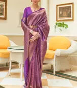 Purple Kishika silk bland Banarasi style zari weaving saree with Blouse