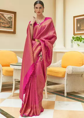 Pink Kishika Silk Designer Handloom Weaving Saree Collection 1
