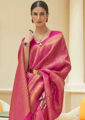 Pink Kishika Silk Designer Handloom Weaving Saree Collection 3