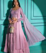 BABY PINK FABRIC PLITTING PATTERN WITH THREAD & SEQUINCE EMBROIDERED WORK GEORGETTE PLUS SIZE LEHENGA CHOLI WITH DUPATTA