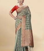 Grey embroidered organza saree with blouse