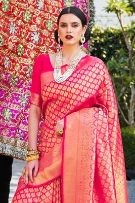 Rani Pink Kumbhi Color kanjivaram silk blend Saree With Zari Weaving Work 2