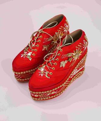 Red Bridal Sneaker Wedges 1