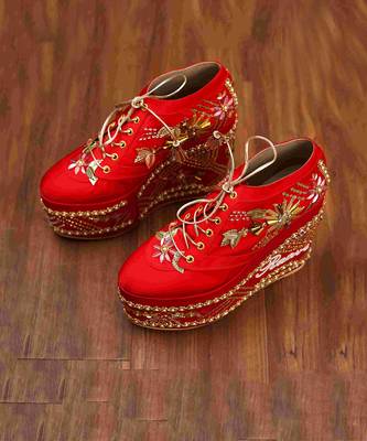 Red Bridal Sneaker Wedges 2