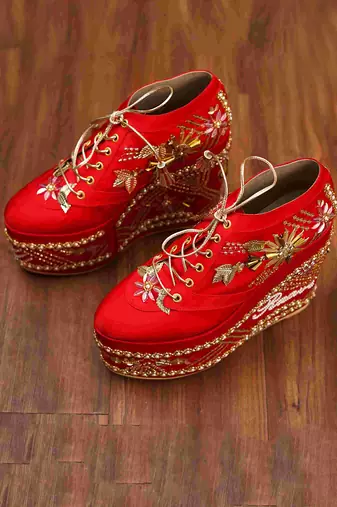 Red Bridal Sneaker Wedges