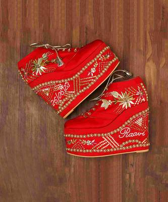 Red Bridal Sneaker Wedges 3
