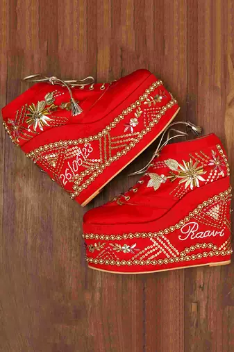 Red Bridal Sneaker Wedges