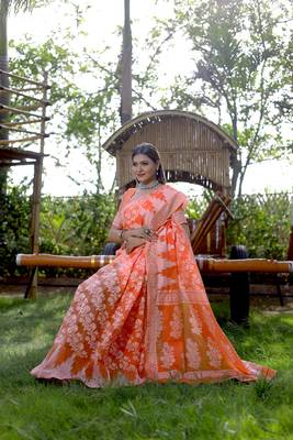  Orange Cotton Sarees With Blouse 2
