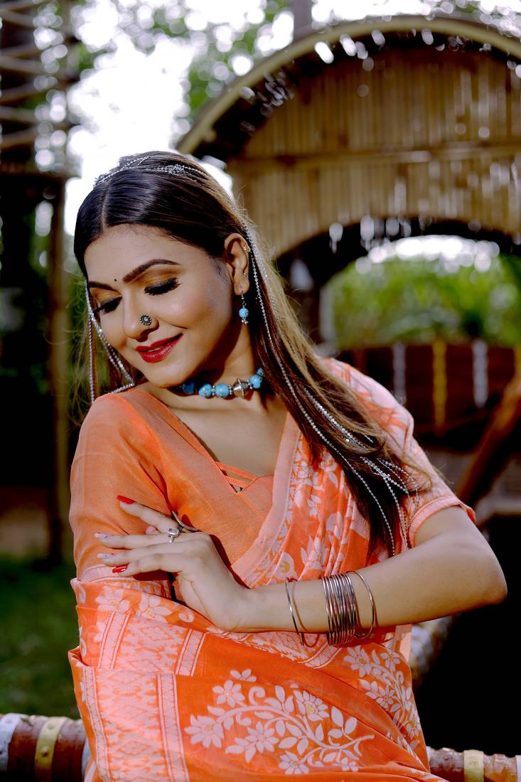  Orange Cotton Sarees With Blouse