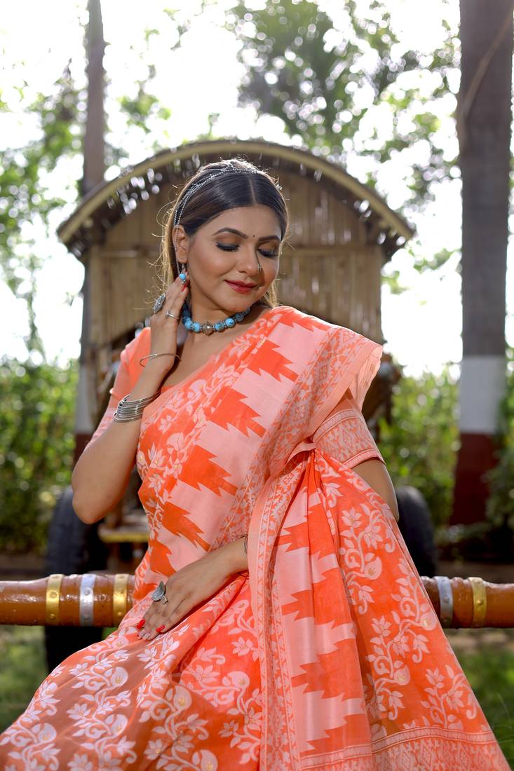  Orange Cotton Sarees With Blouse