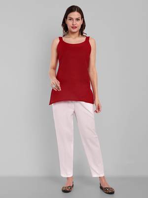 Hand Embroidered Red Georgette Lucknowi Chikankari Indian Women Straight Kurti With Slip 4