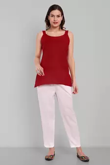 Hand Embroidered Red Georgette Lucknowi Chikankari Indian Women Straight Kurti With Slip