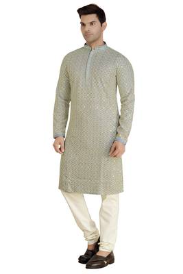 Blue embroidered rayon kurta-pajama 3