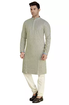 Blue embroidered rayon kurta-pajama