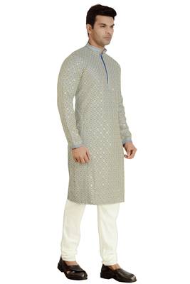 Blue embroidered rayon kurta-pajama 4