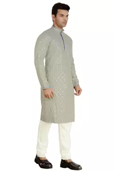 Blue embroidered rayon kurta-pajama