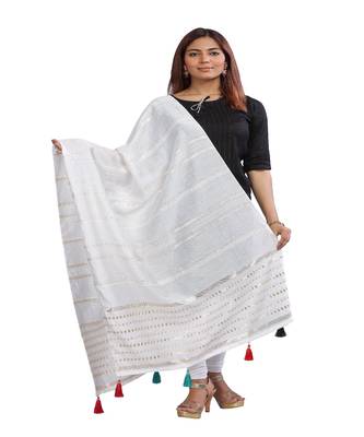 Kwina Viscose Embrodary Single Color Tone Dupatta For Women's | 2.25 Meter | White 1