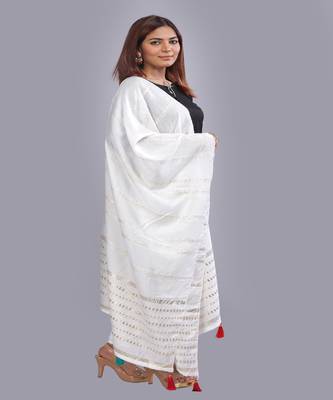 Kwina Viscose Embrodary Single Color Tone Dupatta For Women's | 2.25 Meter | White 2